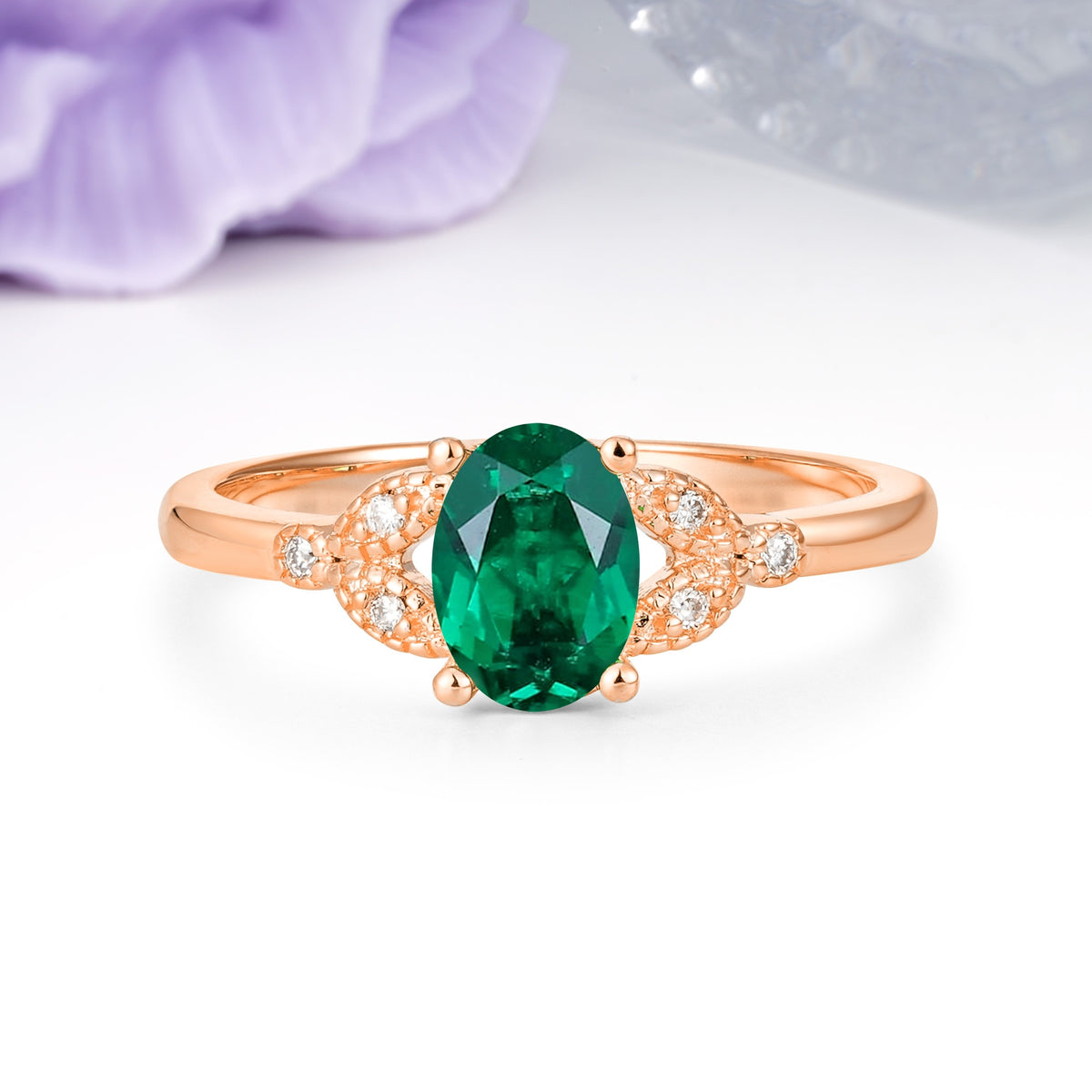 Luxurious 4-Prong Oval Cut Emerald Engagement Ring - Additional view