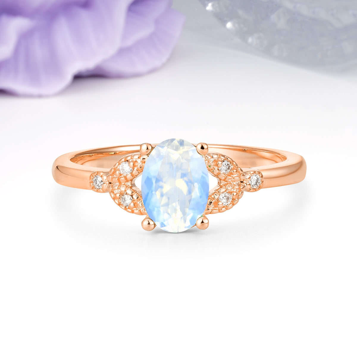 Luxurious 4-Prong Oval Cut Moonstone Engagement Ring - Additional view