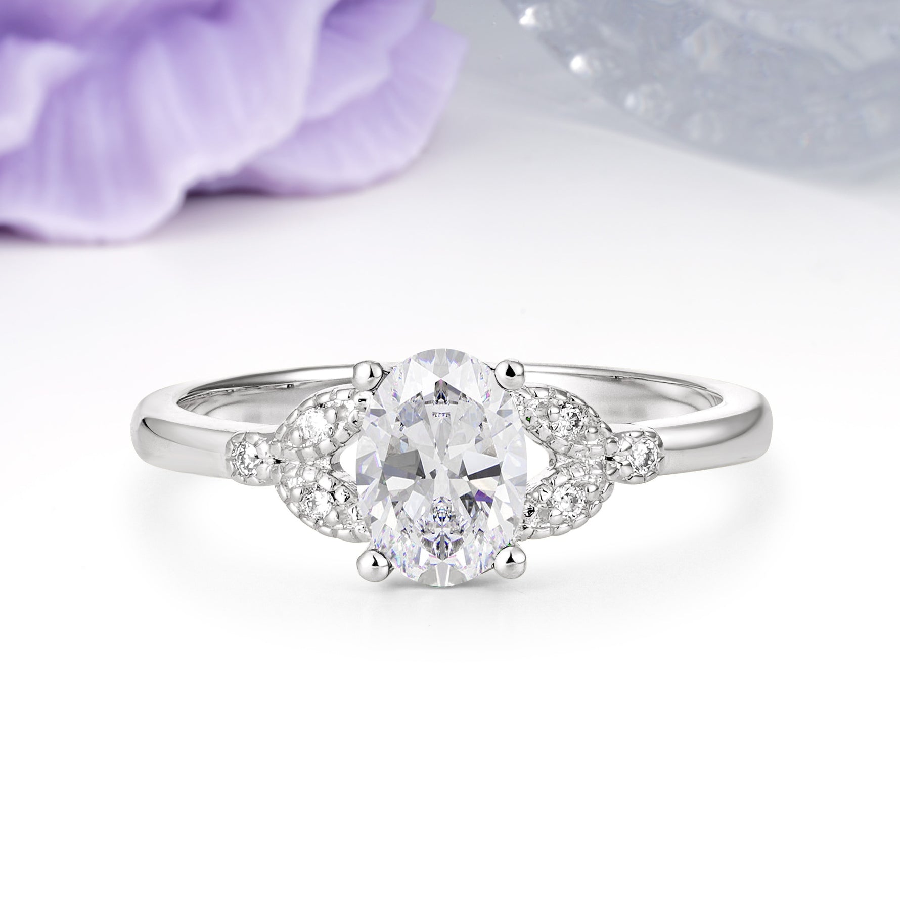 Luxurious 4-Prong Oval Cut Moissanite Engagement Ring - Additional view