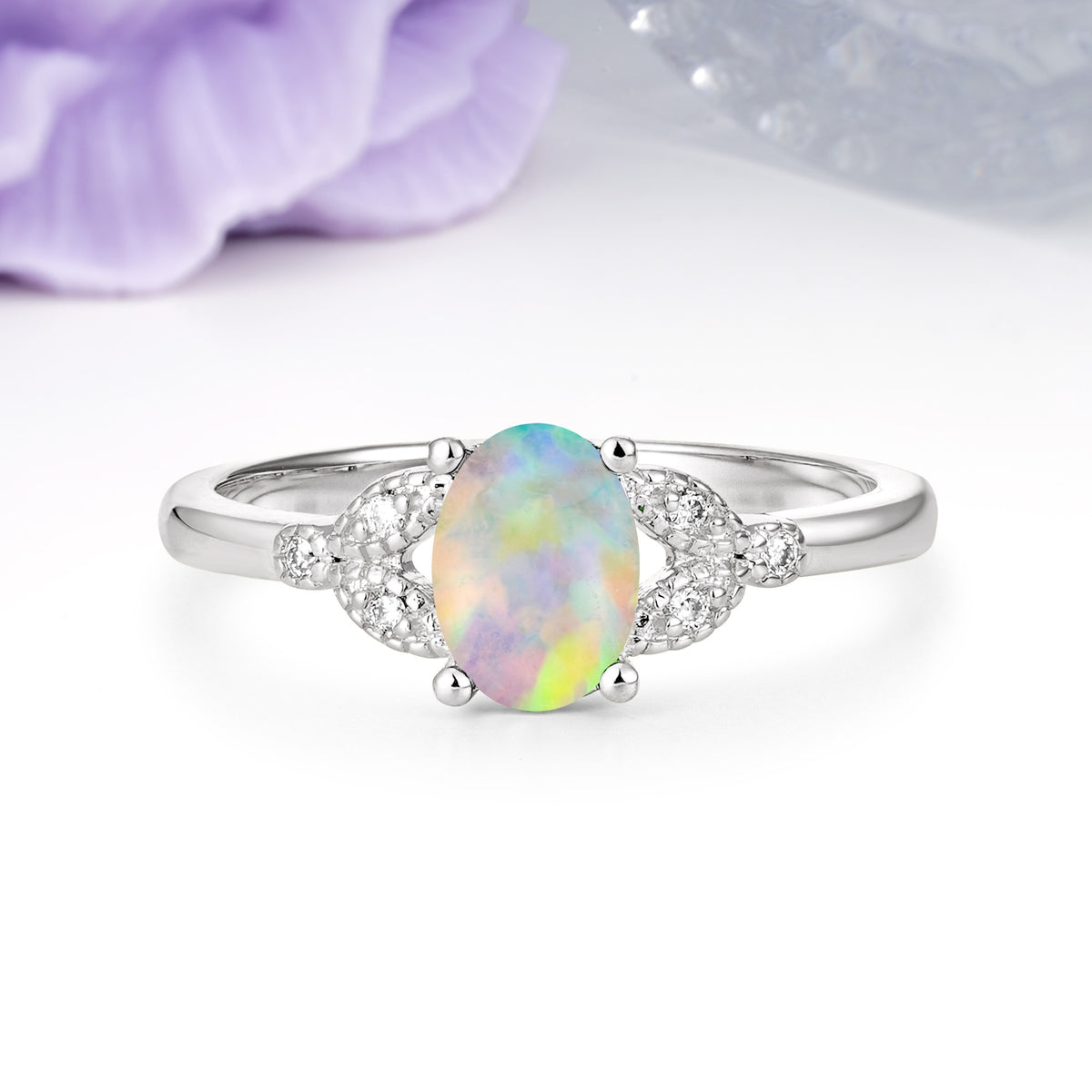 Luxurious 4-Prong Oval Cut Fire Opal Engagement Ring - Additional view