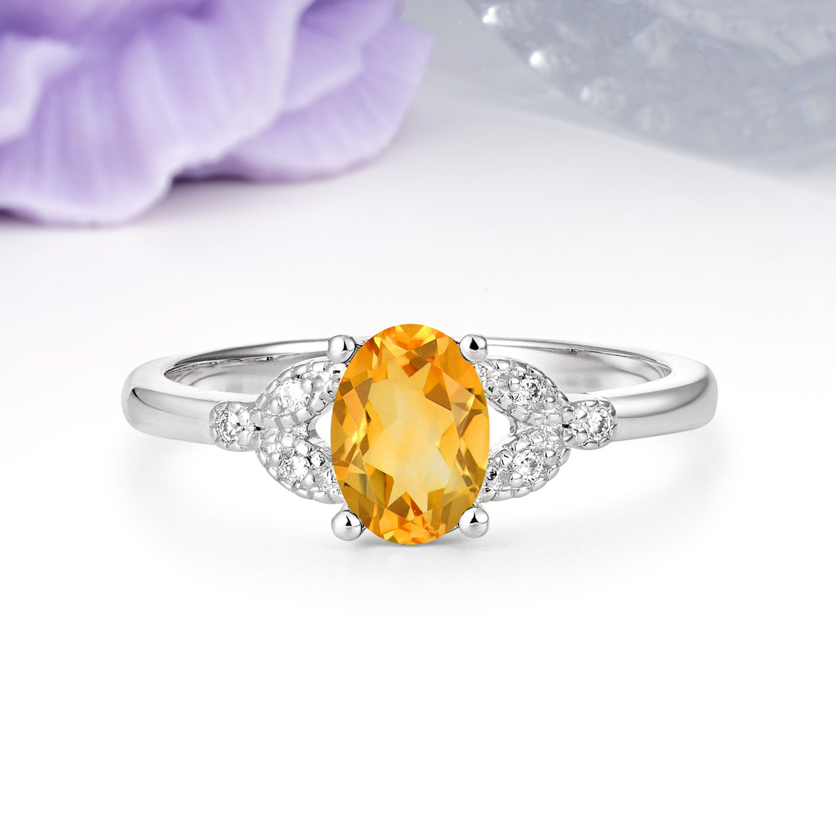 Luxurious 4-Prong Oval Cut Citrine Engagement Ring - Additional view