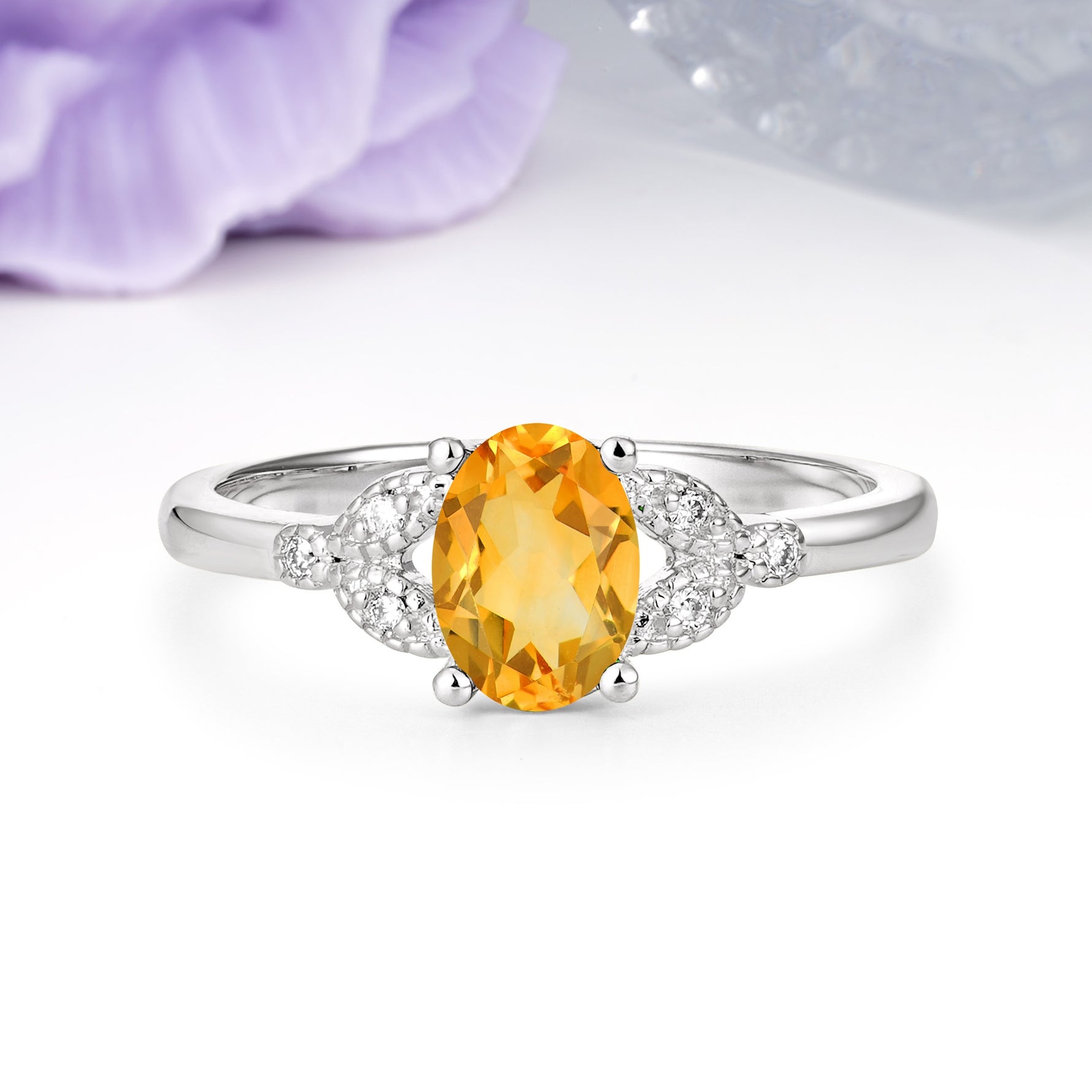 Luxurious 4-Prong Oval Cut Citrine Engagement Ring - Additional view
