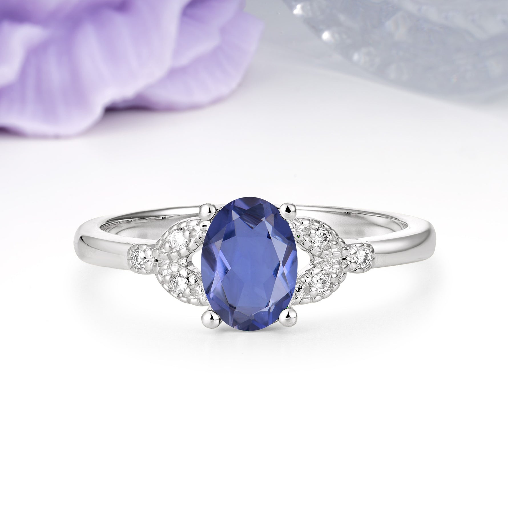 Luxurious 4-Prong Oval Cut Tanzanite Engagement Ring - Additional view