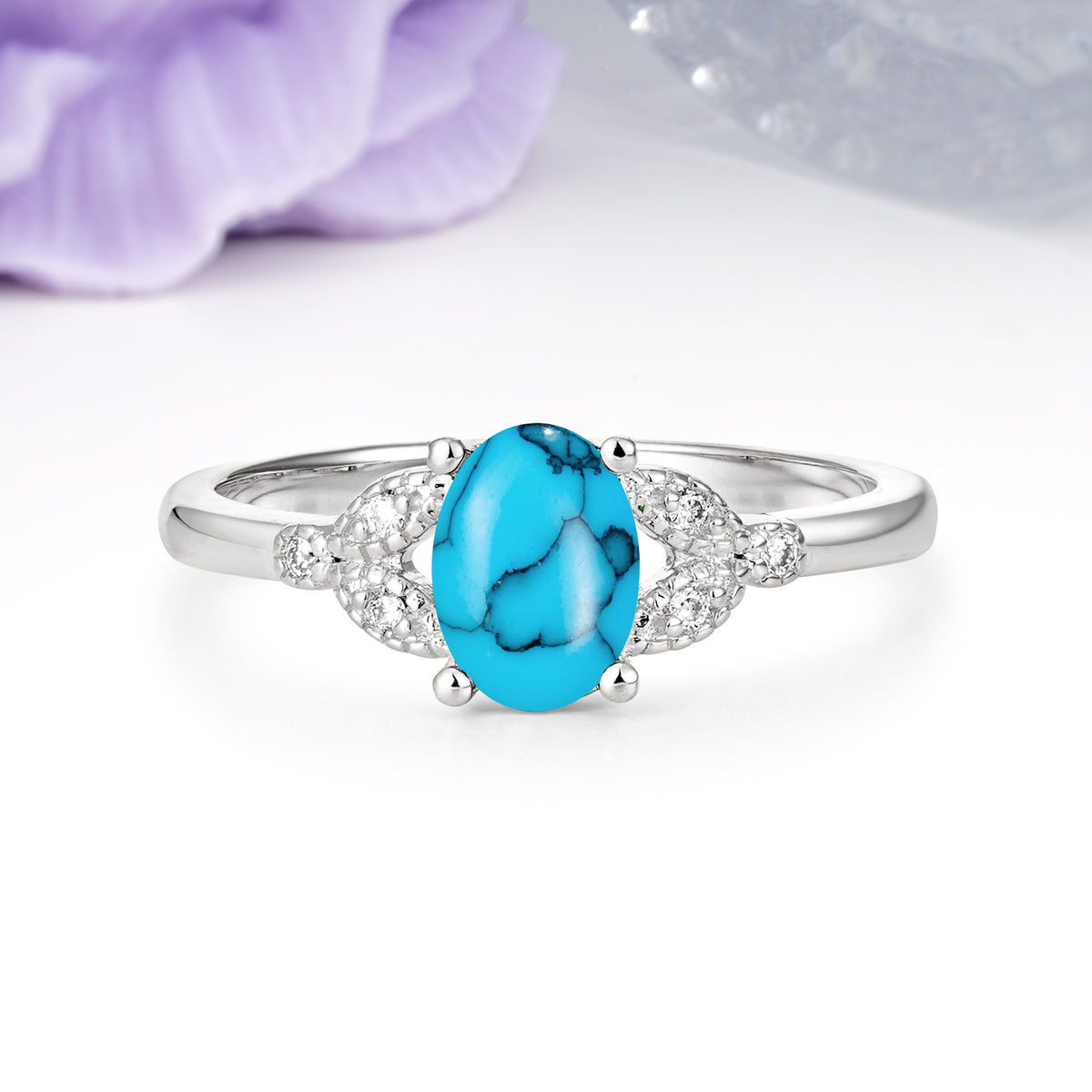 Luxurious 4-Prong Oval Cut Turquoise Engagement Ring - Additional view