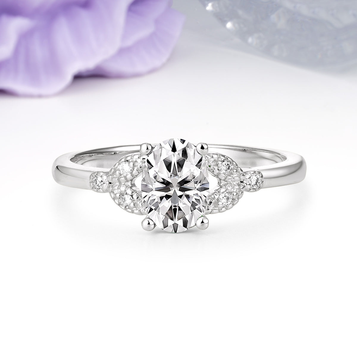 Luxurious 4-Prong Oval Cut Lab Diamond Engagement Ring - Additional view