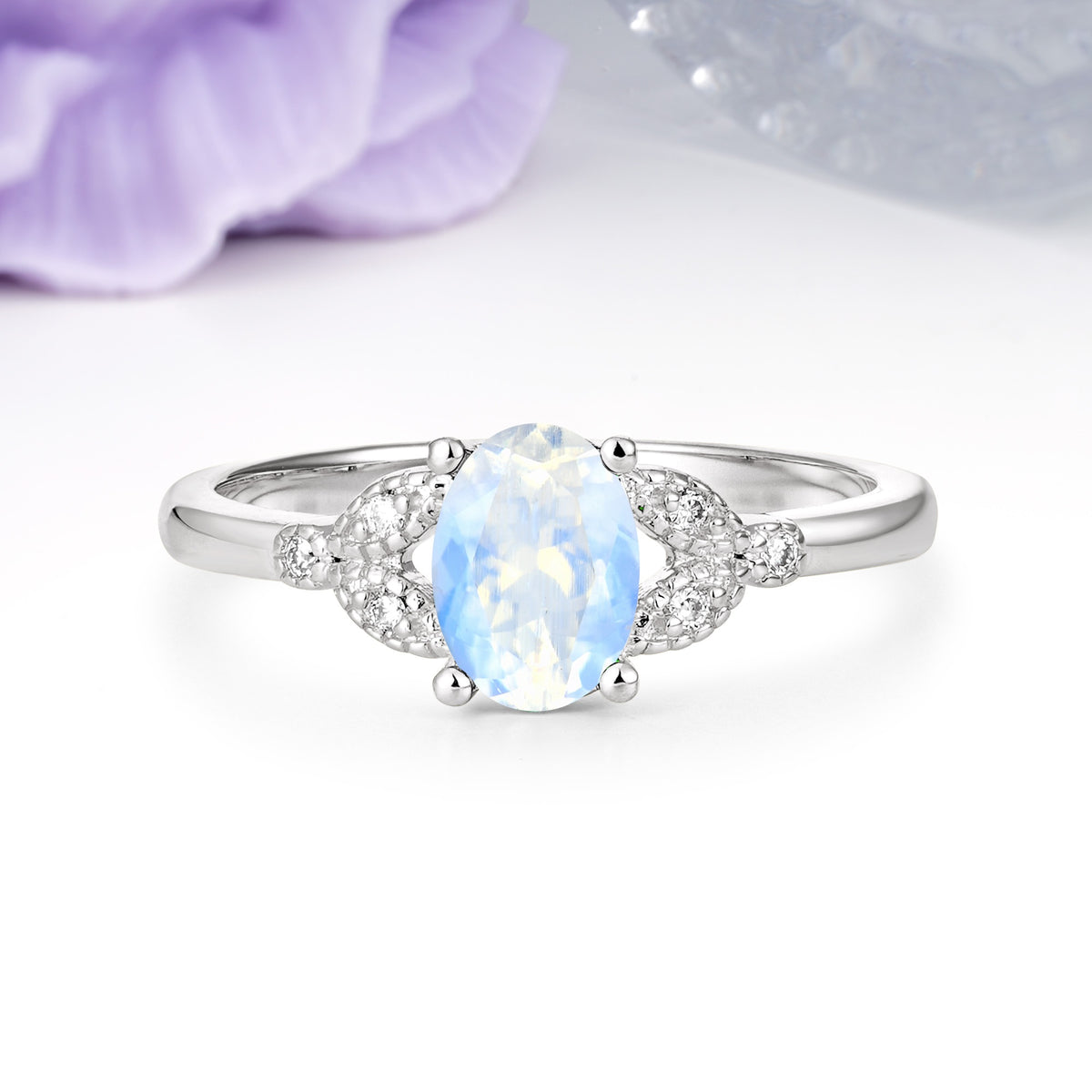 Luxurious 4-Prong Oval Cut Moonstone Engagement Ring - Additional view