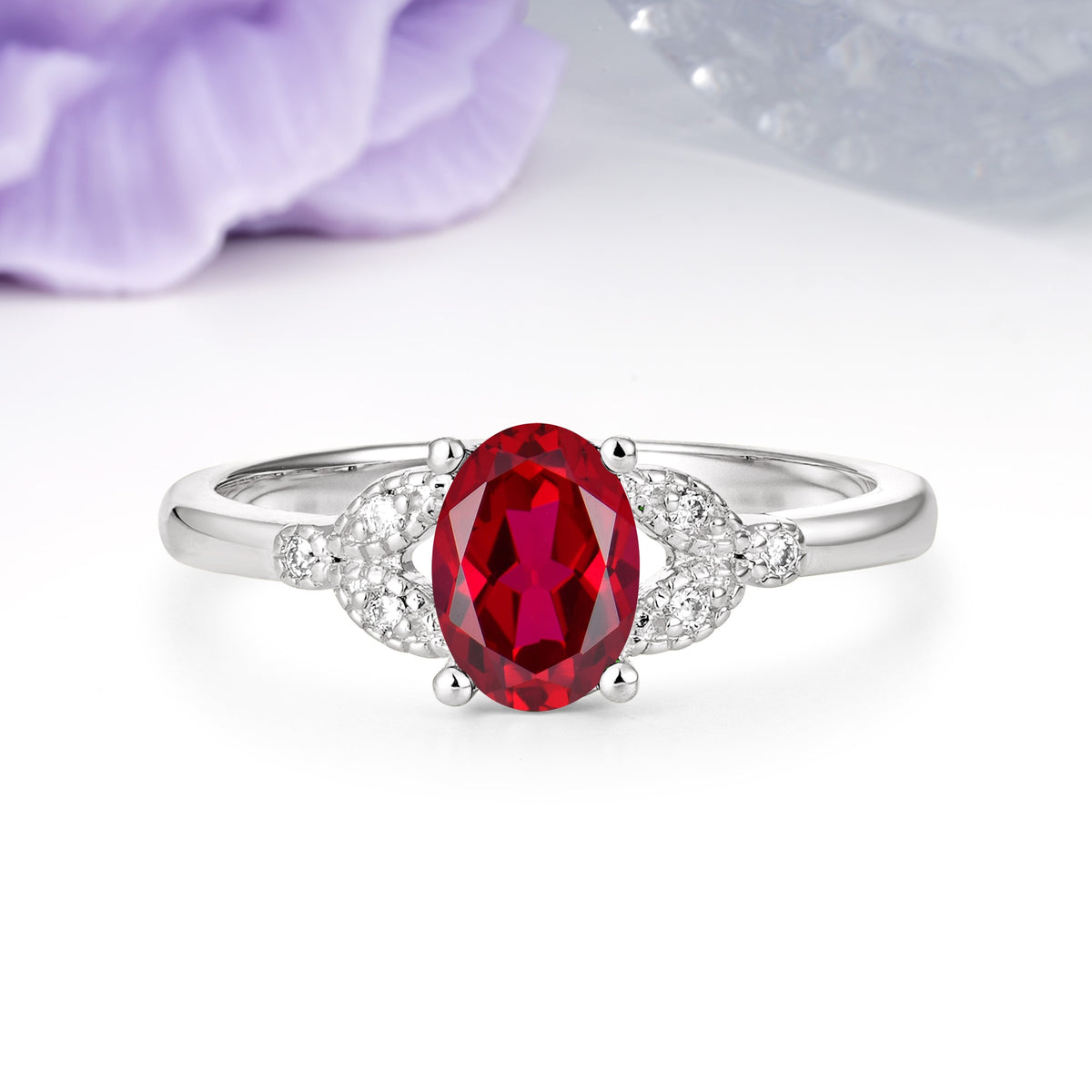 Luxurious 4-Prong Oval Cut Ruby Engagement Ring - Additional view