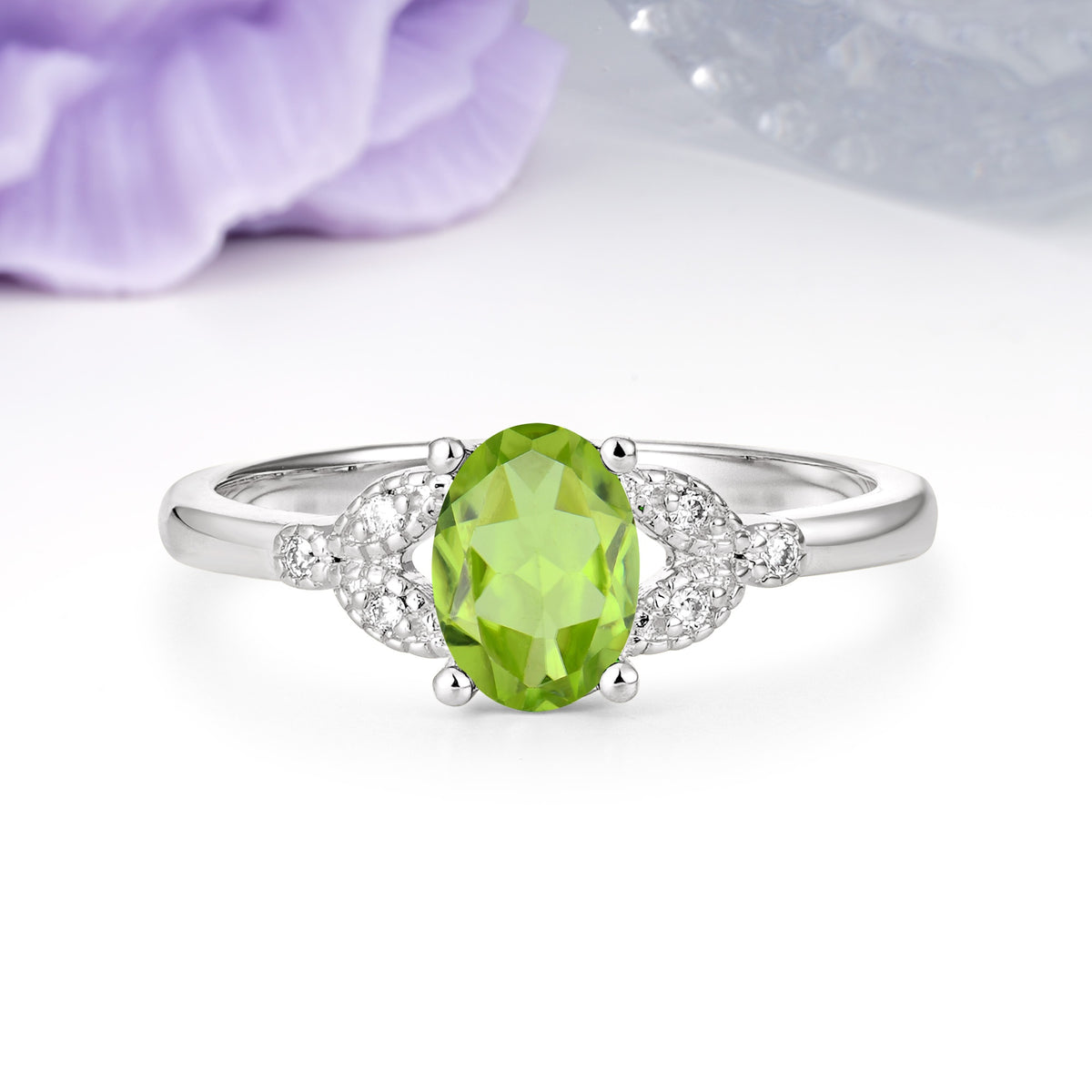 Luxurious 4-Prong Oval Cut Peridot Engagement Ring - Additional view