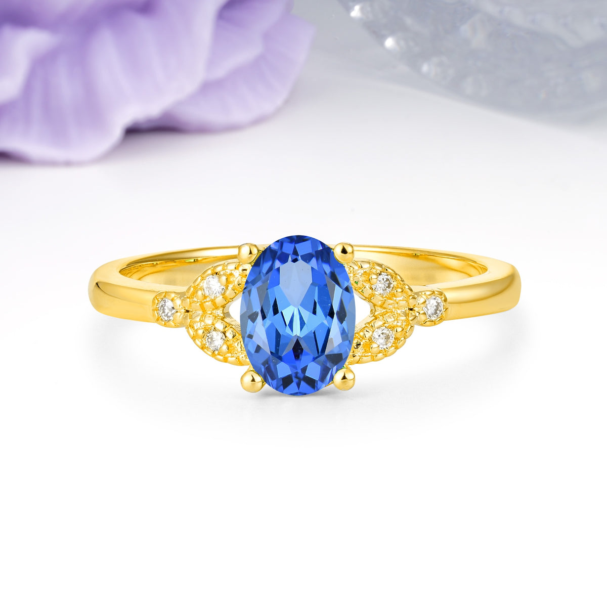 Luxurious 4-Prong Oval Cut Sapphire Engagement Ring - Additional view