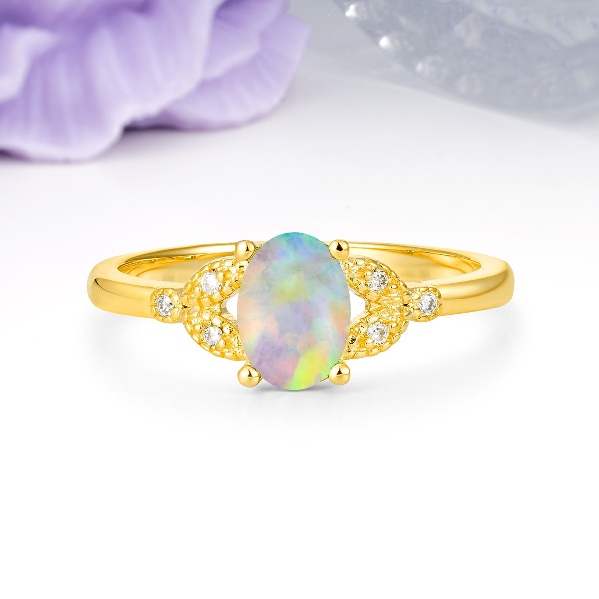 Luxurious 4-Prong Oval Cut Fire Opal Engagement Ring - Additional view