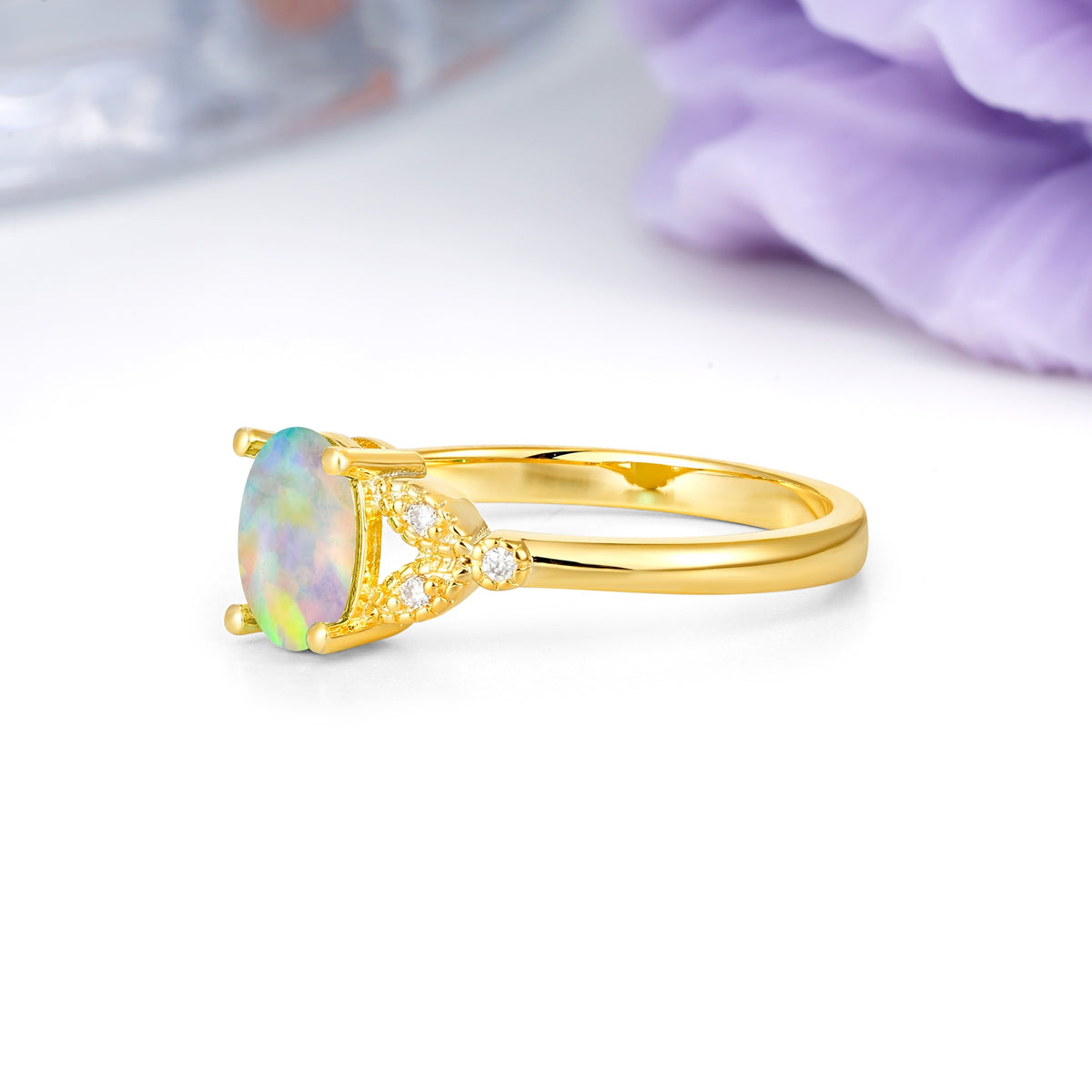 Luxurious 4-Prong Oval Cut Fire Opal Engagement Ring - Additional view
