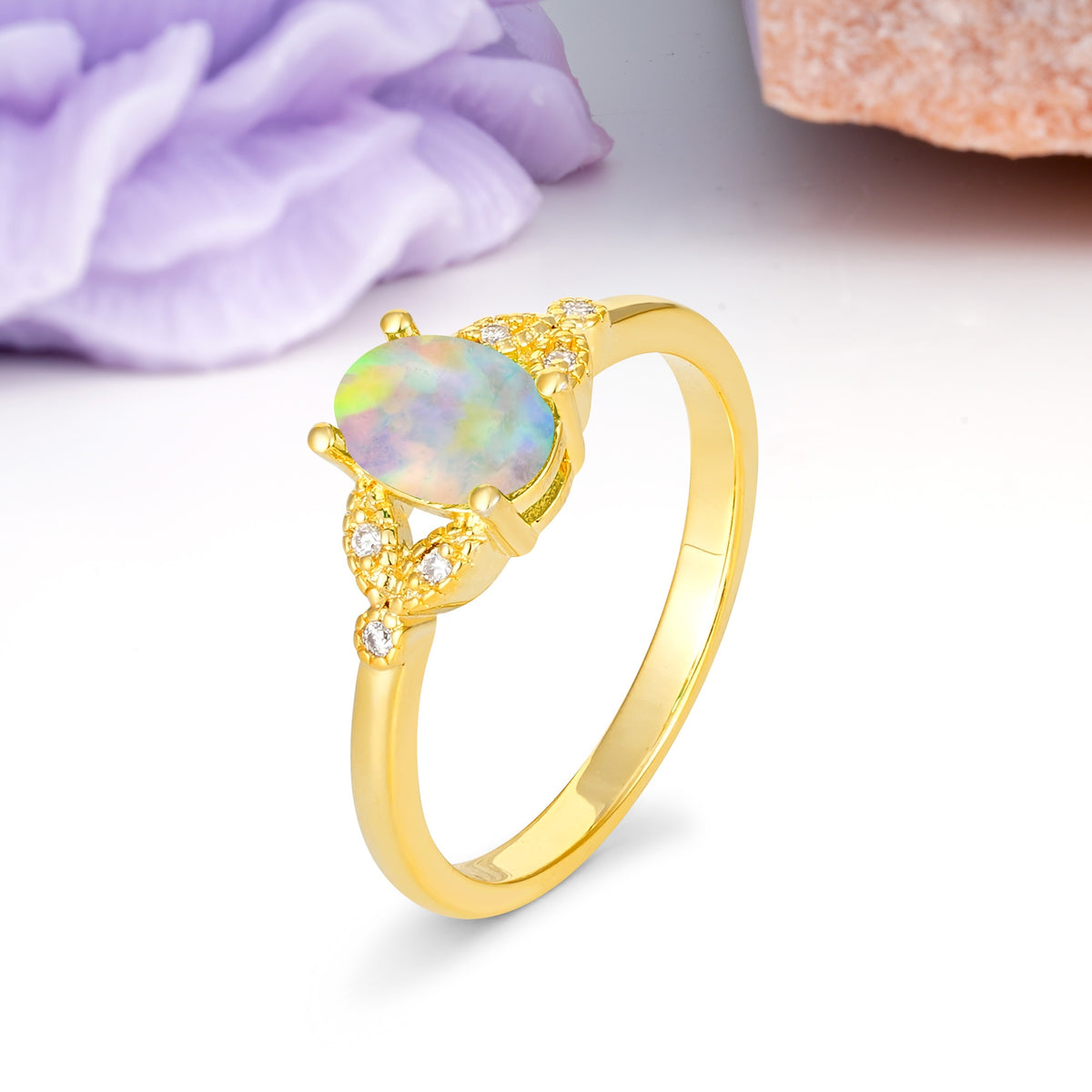 Luxurious 4-Prong Oval Cut Fire Opal Engagement Ring - Additional view