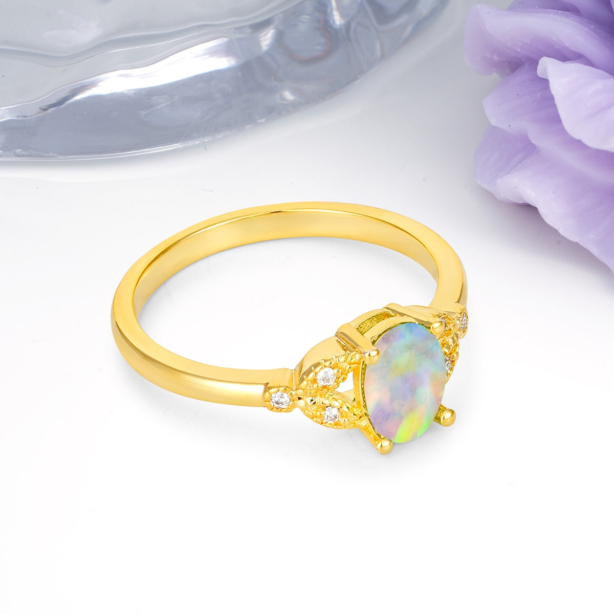 Luxurious 4-Prong Oval Cut Fire Opal Engagement Ring - Additional view