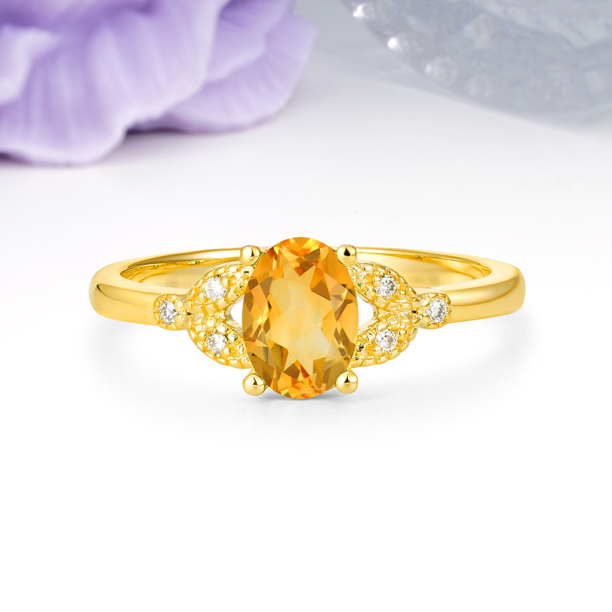 Luxurious 4-Prong Oval Cut Citrine Engagement Ring - Additional view