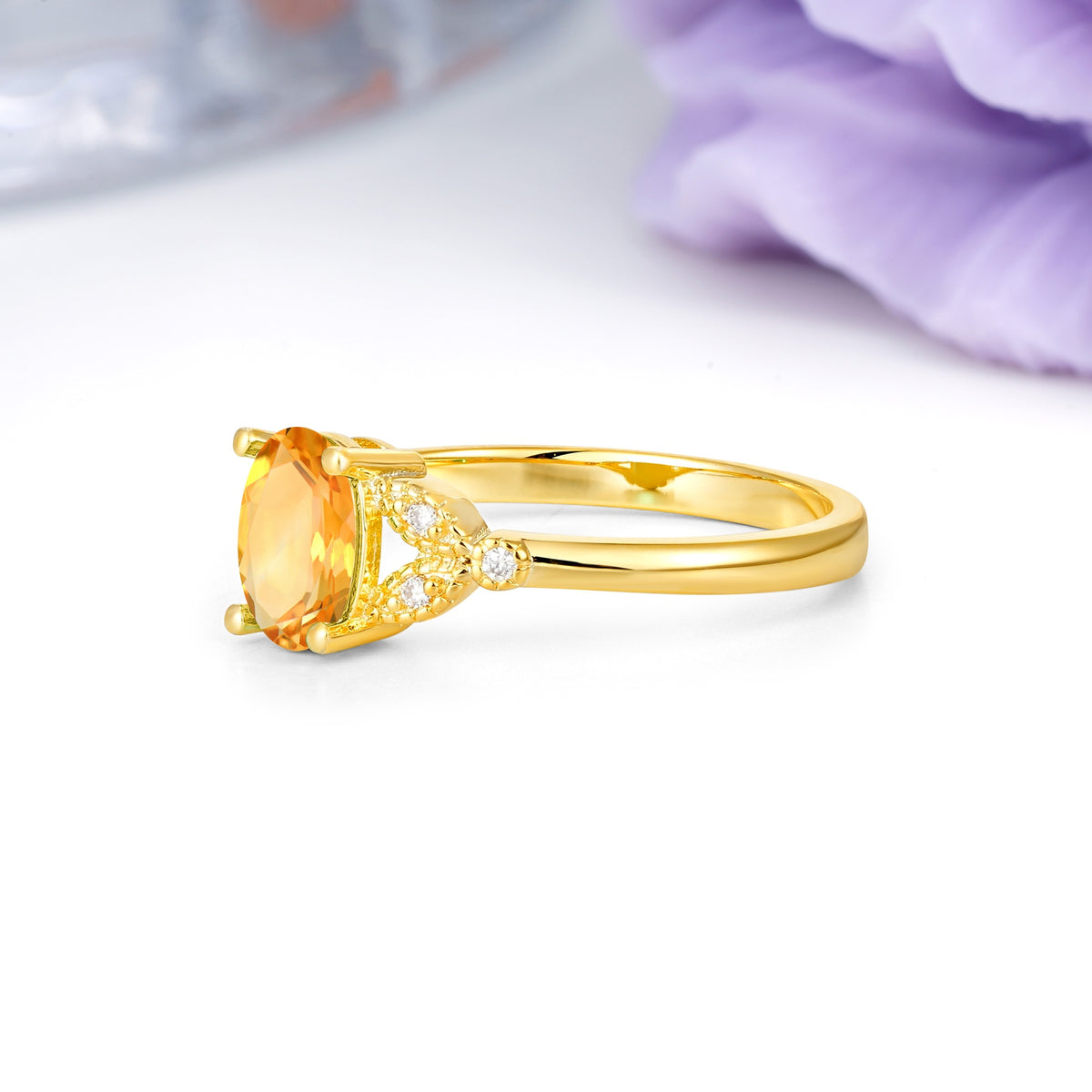 Luxurious 4-Prong Oval Cut Citrine Engagement Ring - Additional view