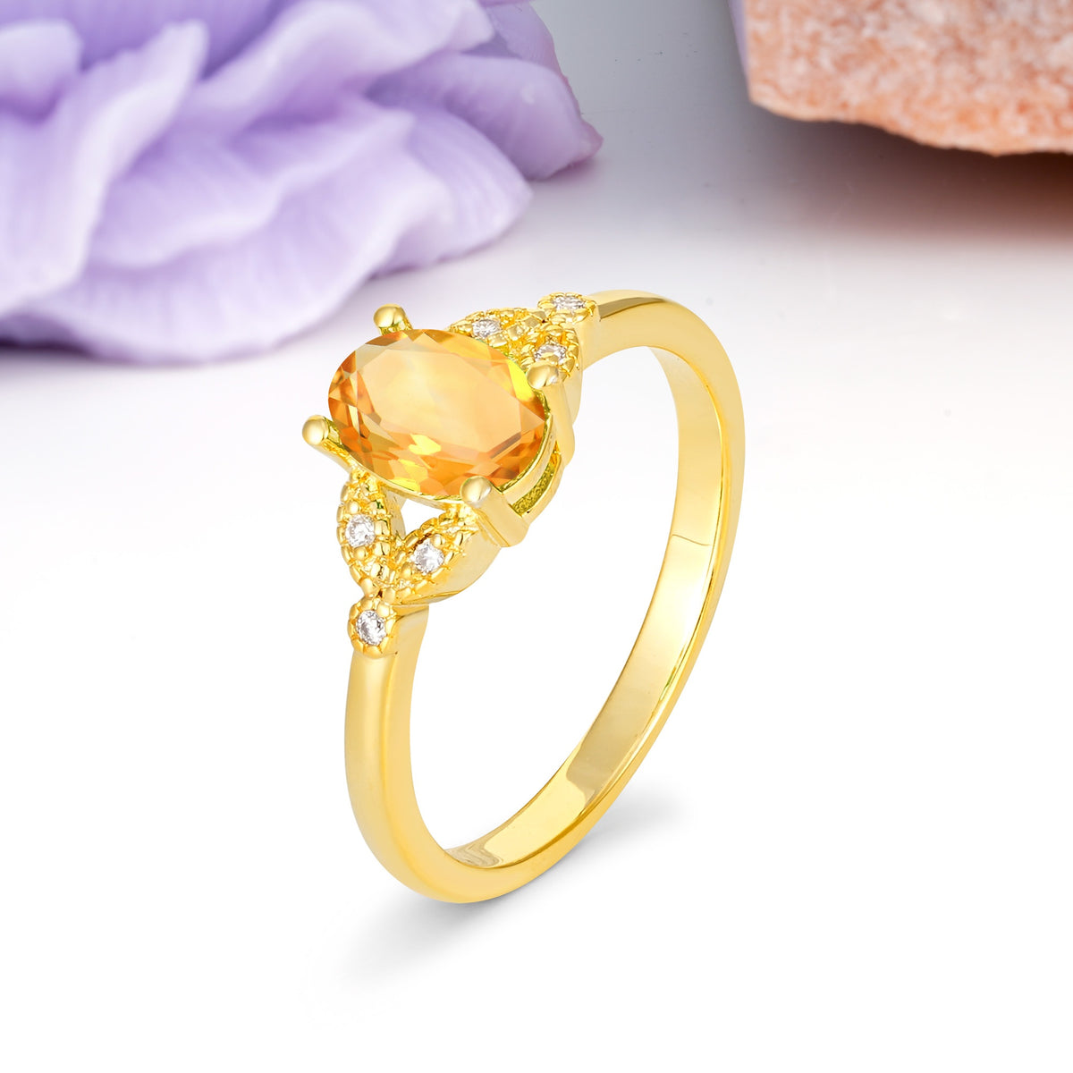 Luxurious 4-Prong Oval Cut Citrine Engagement Ring - Additional view