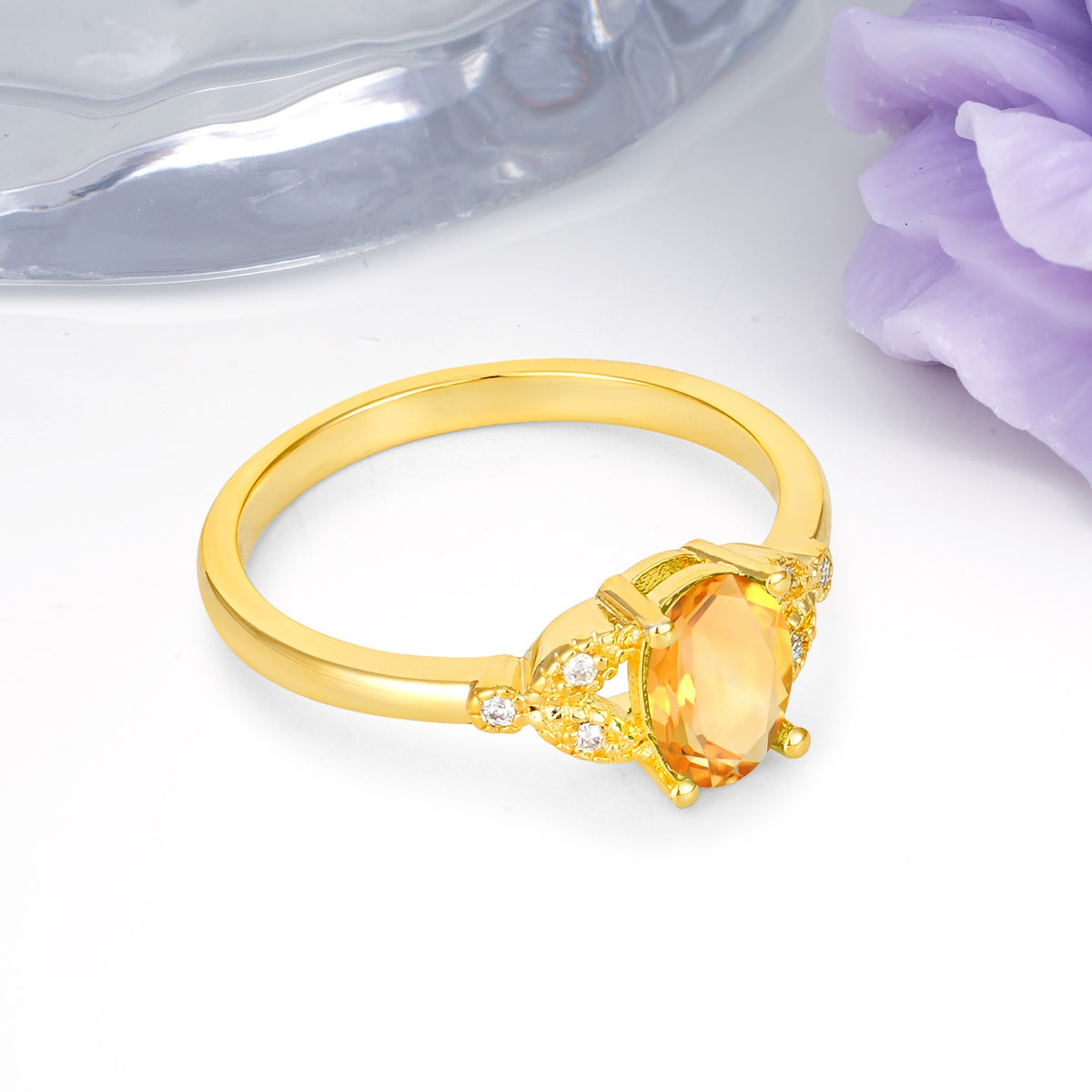 Luxurious 4-Prong Oval Cut Citrine Engagement Ring - Additional view