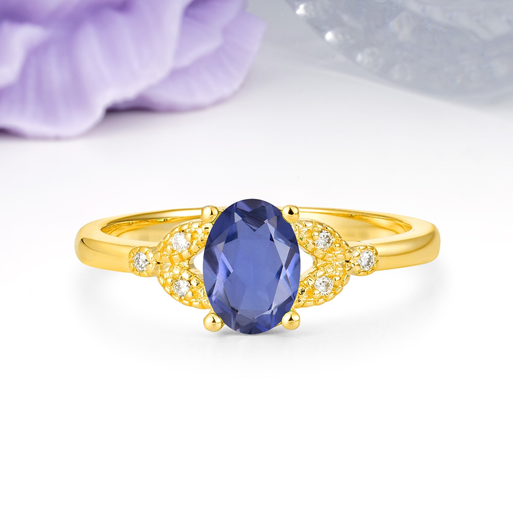 Luxurious 4-Prong Oval Cut Tanzanite Engagement Ring - Additional view