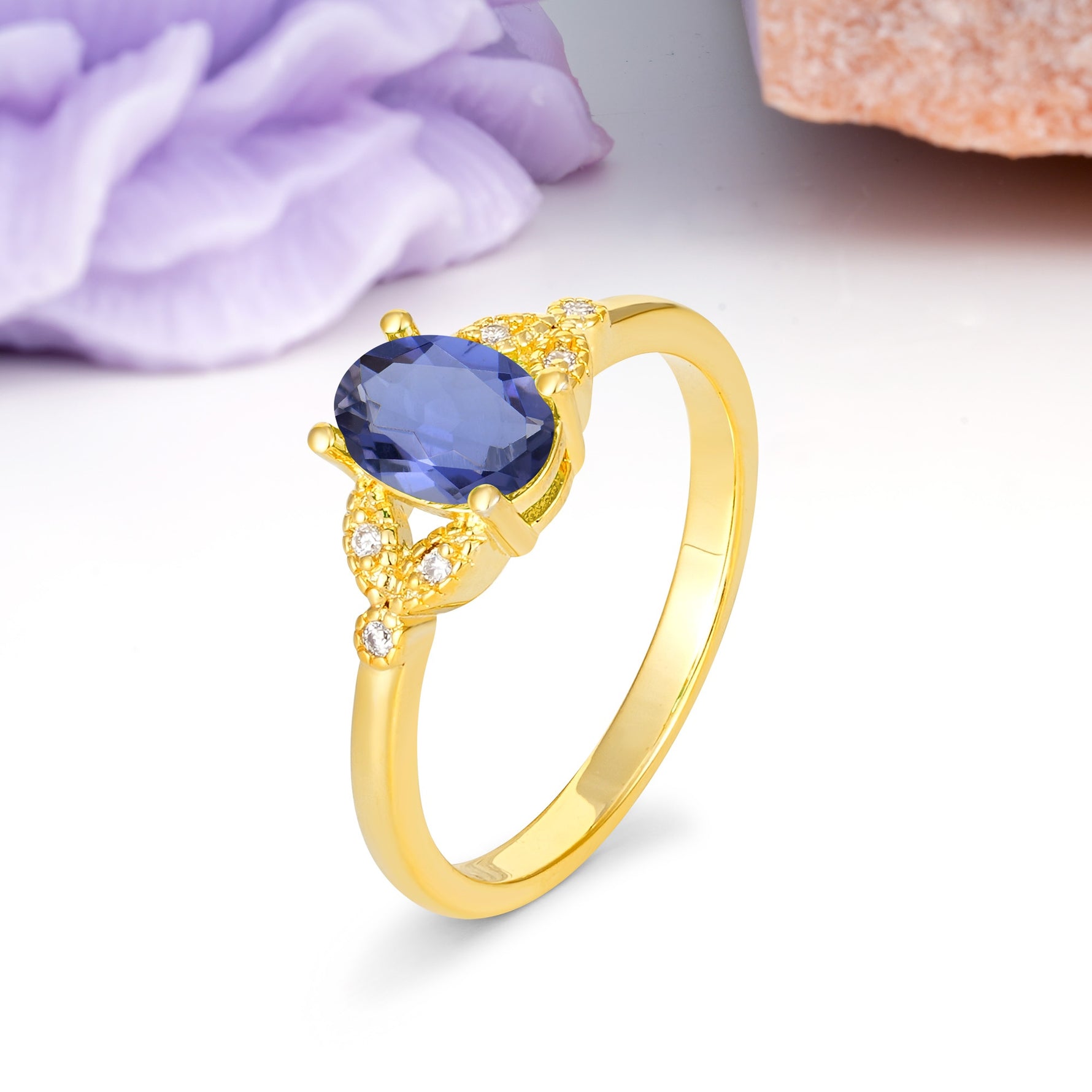 Luxurious 4-Prong Oval Cut Tanzanite Engagement Ring - Additional view