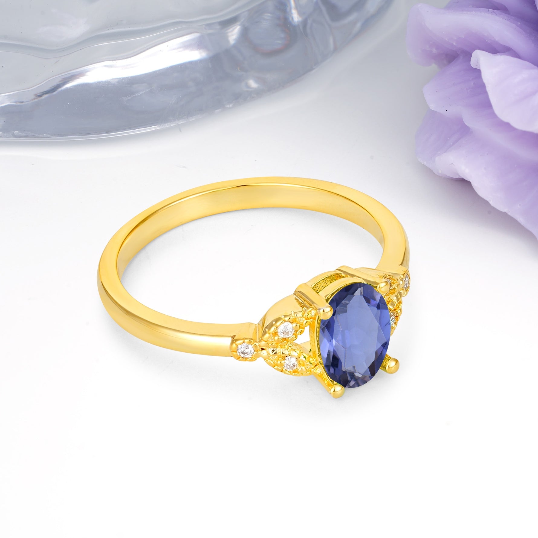Luxurious 4-Prong Oval Cut Tanzanite Engagement Ring - Additional view