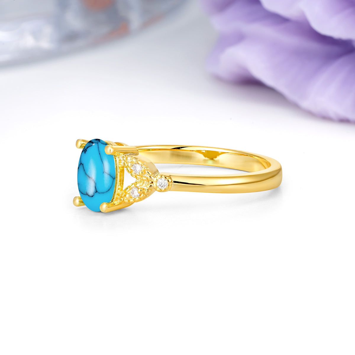 Luxurious 4-Prong Oval Cut Turquoise Engagement Ring - Additional view