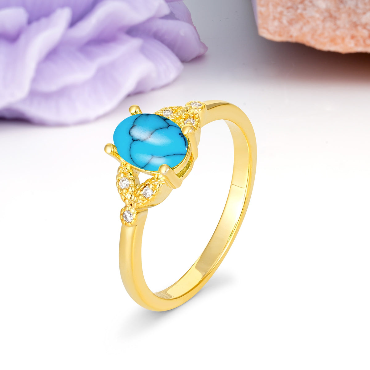 Luxurious 4-Prong Oval Cut Turquoise Engagement Ring - Additional view