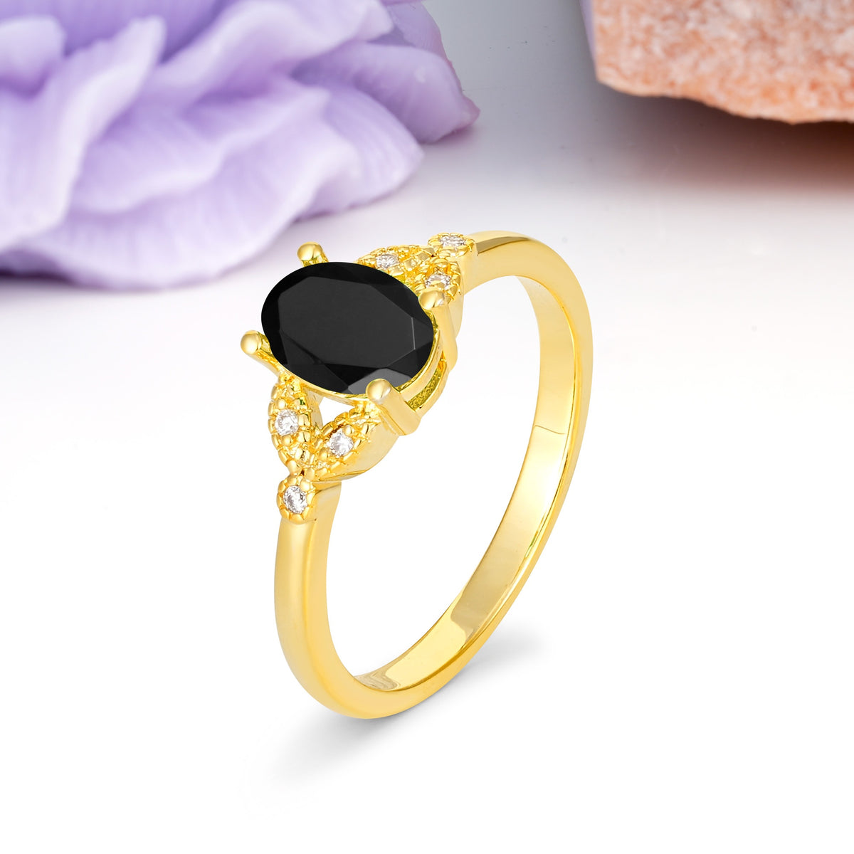 Luxurious 4-Prong Oval Cut Black Onyx Engagement Ring - Additional view