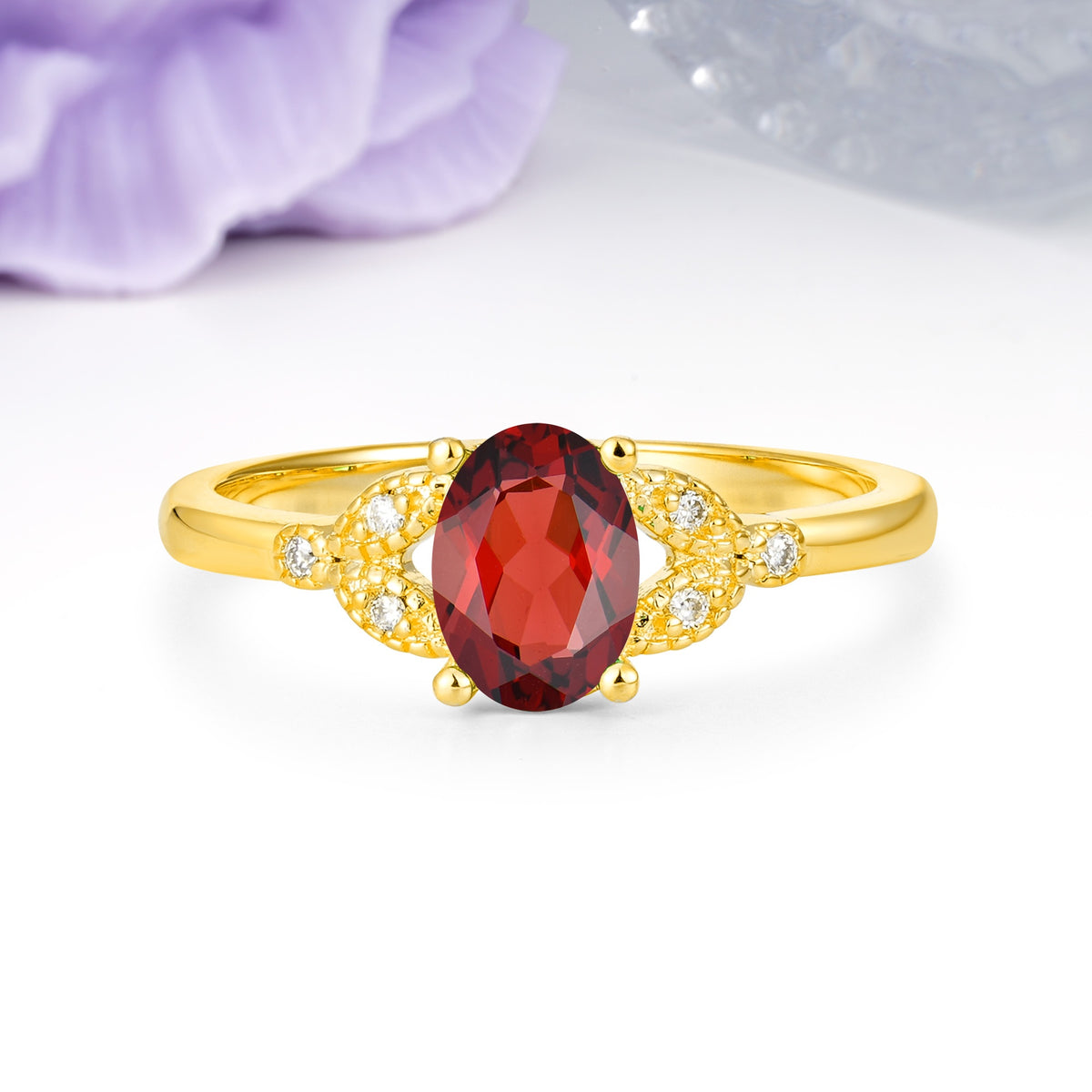 Luxurious 4-Prong Oval Cut Garnet Engagement Ring - Additional view