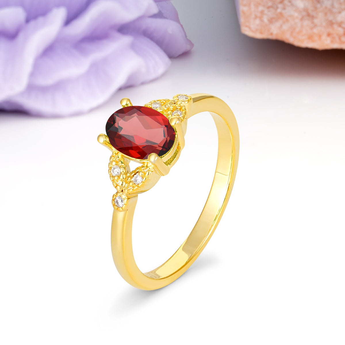 Luxurious 4-Prong Oval Cut Garnet Engagement Ring - Additional view
