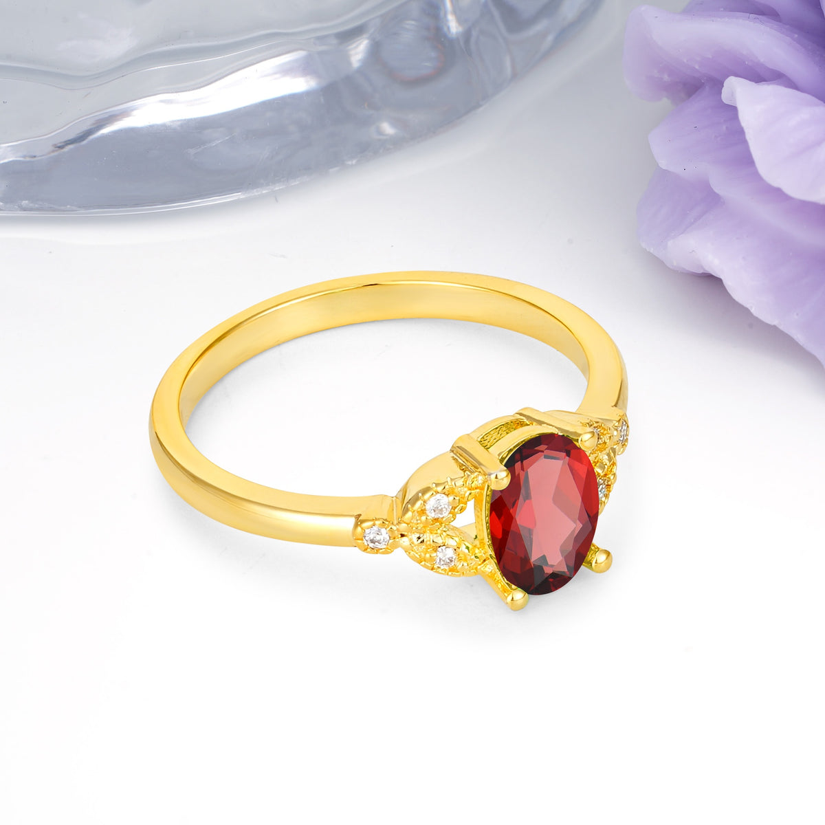 Luxurious 4-Prong Oval Cut Garnet Engagement Ring - Additional view