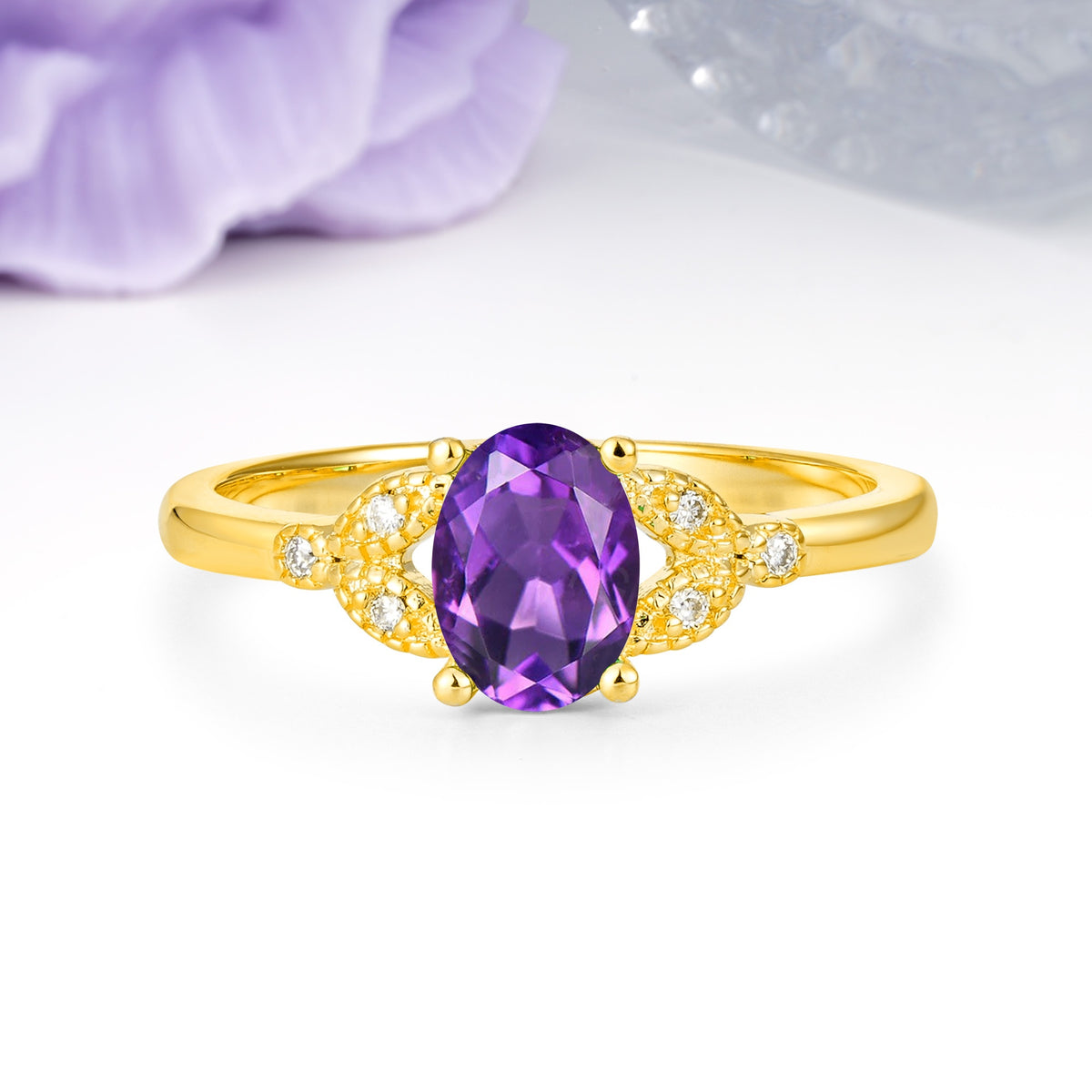 Luxurious 4-Prong Oval Cut Amethyst Engagement Ring - Additional view