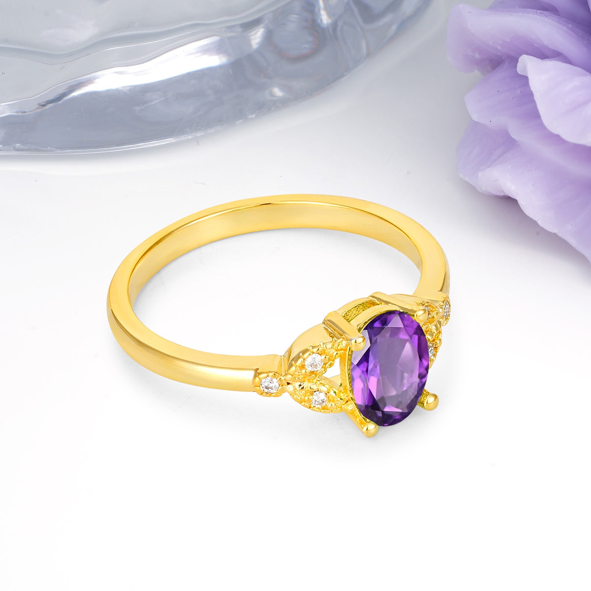 Luxurious 4-Prong Oval Cut Amethyst Engagement Ring - Additional view