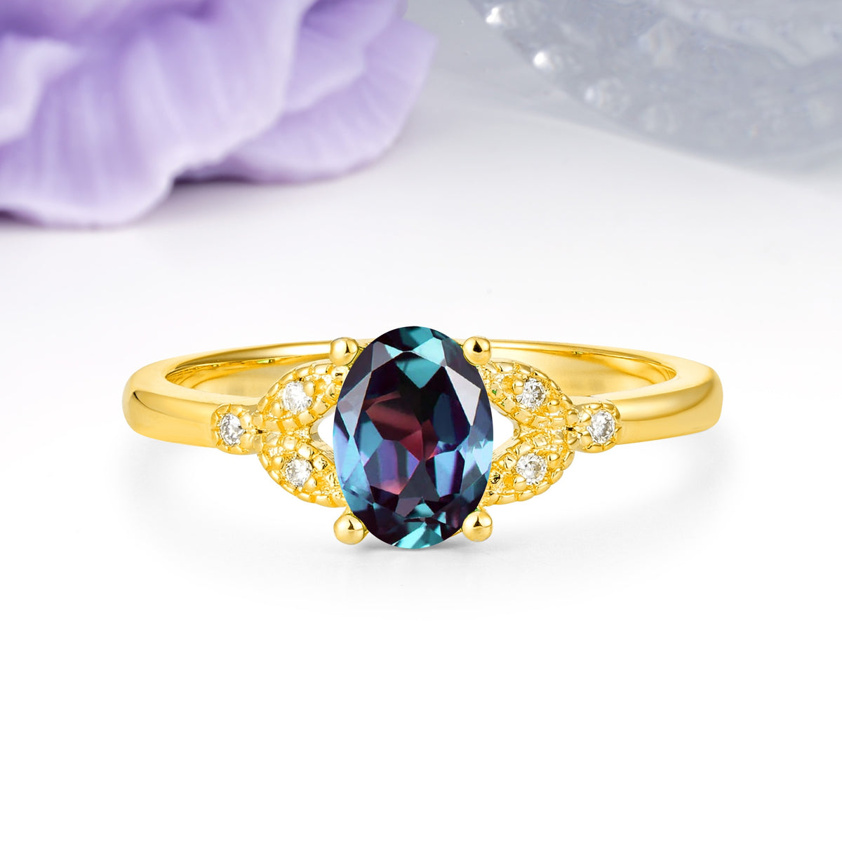 Luxurious 4-Prong Oval Cut Alexandrite Engagement Ring - Additional view