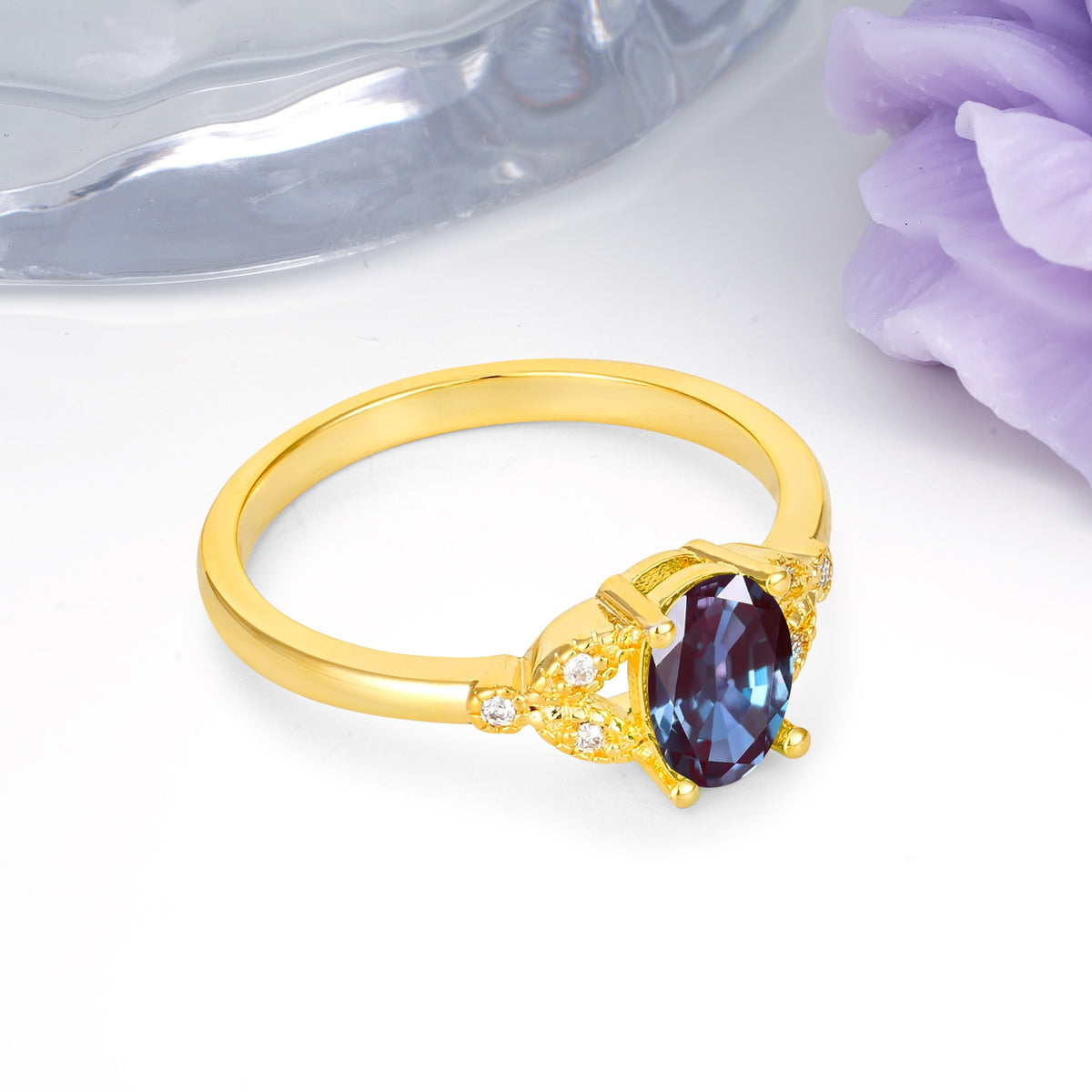 Luxurious 4-Prong Oval Cut Alexandrite Engagement Ring - Additional view