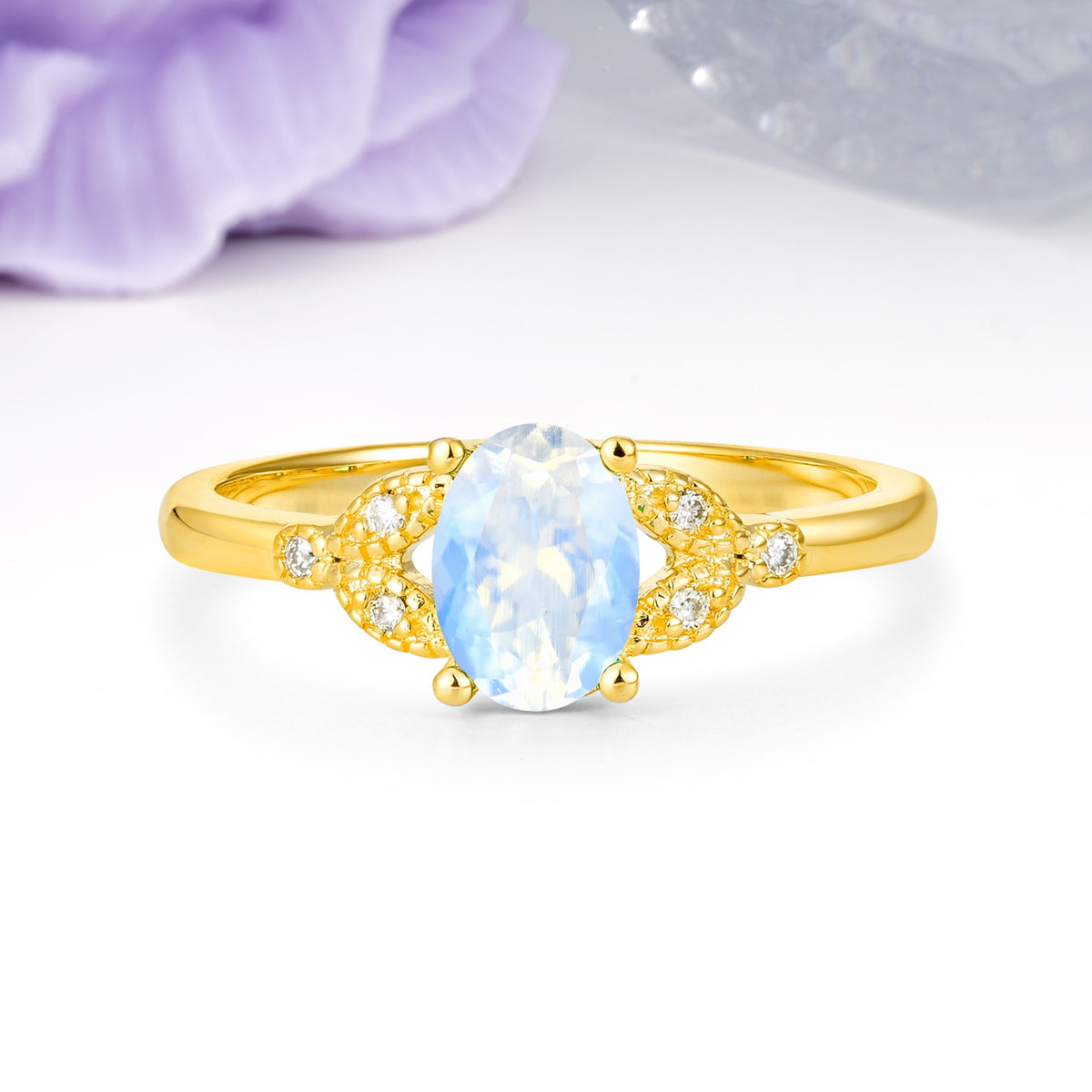 Luxurious 4-Prong Oval Cut Moonstone Engagement Ring - Additional view