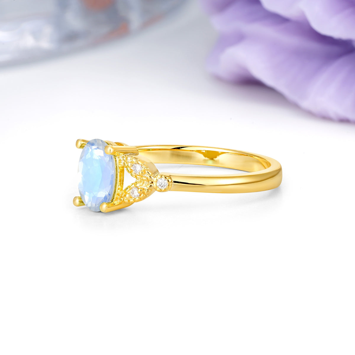 Luxurious 4-Prong Oval Cut Moonstone Engagement Ring - Additional view