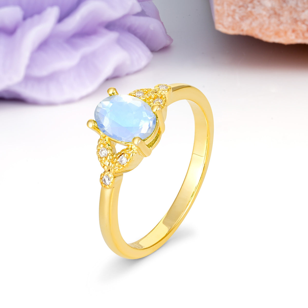 Luxurious 4-Prong Oval Cut Moonstone Engagement Ring - Additional view