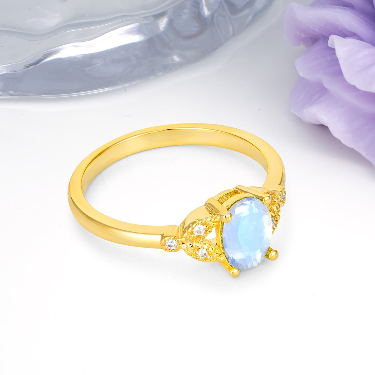Luxurious 4-Prong Oval Cut Moonstone Engagement Ring - Additional view
