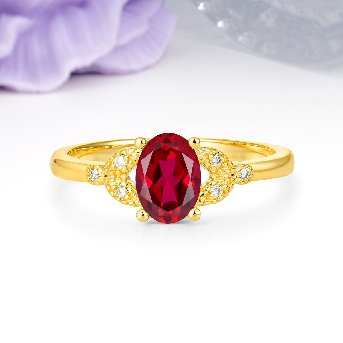Luxurious 4-Prong Oval Cut Ruby Engagement Ring - Additional view