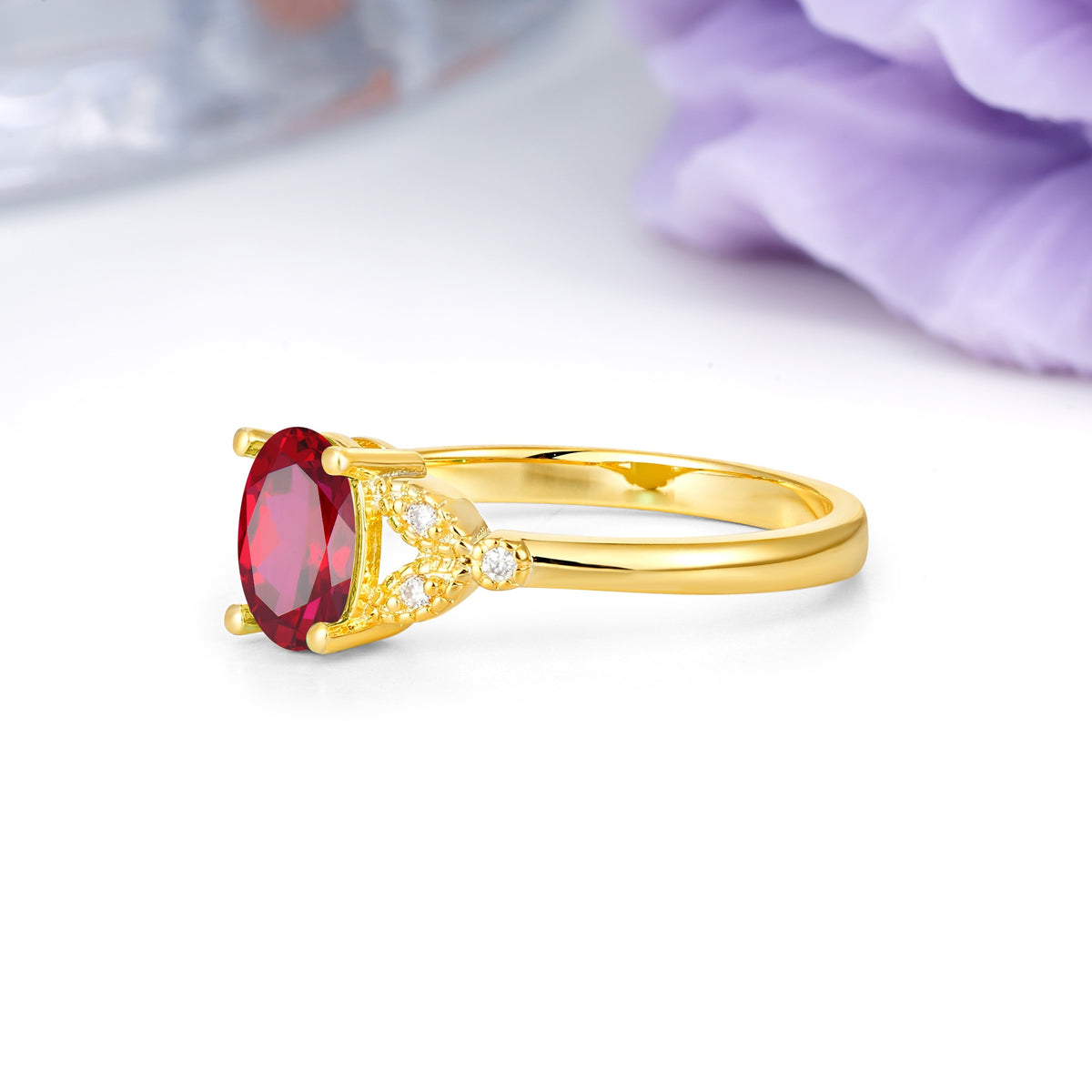 Luxurious 4-Prong Oval Cut Ruby Engagement Ring - Additional view
