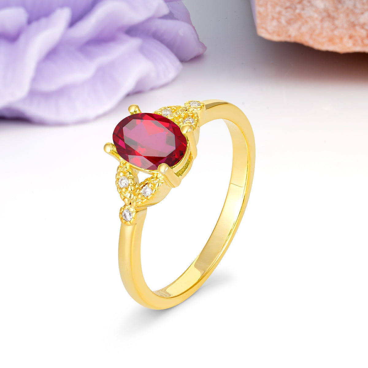 Luxurious 4-Prong Oval Cut Ruby Engagement Ring - Additional view