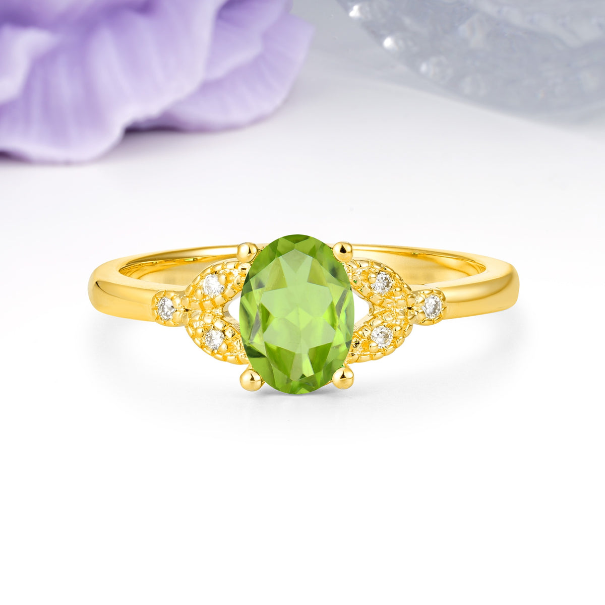Luxurious 4-Prong Oval Cut Peridot Engagement Ring - Additional view