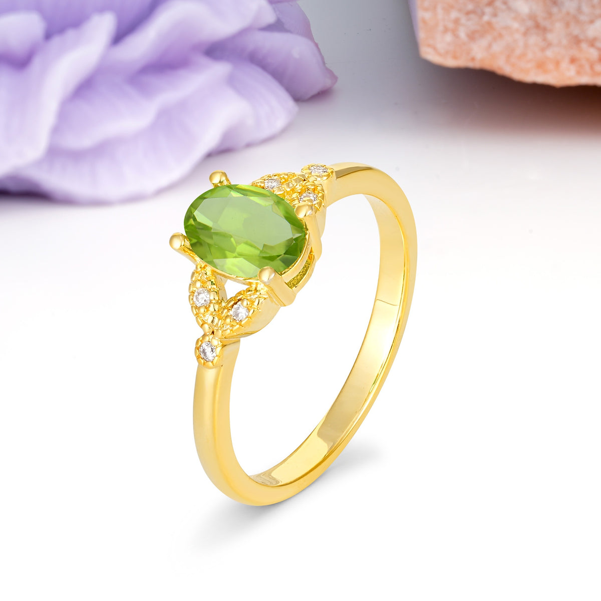 Luxurious 4-Prong Oval Cut Peridot Engagement Ring - Additional view