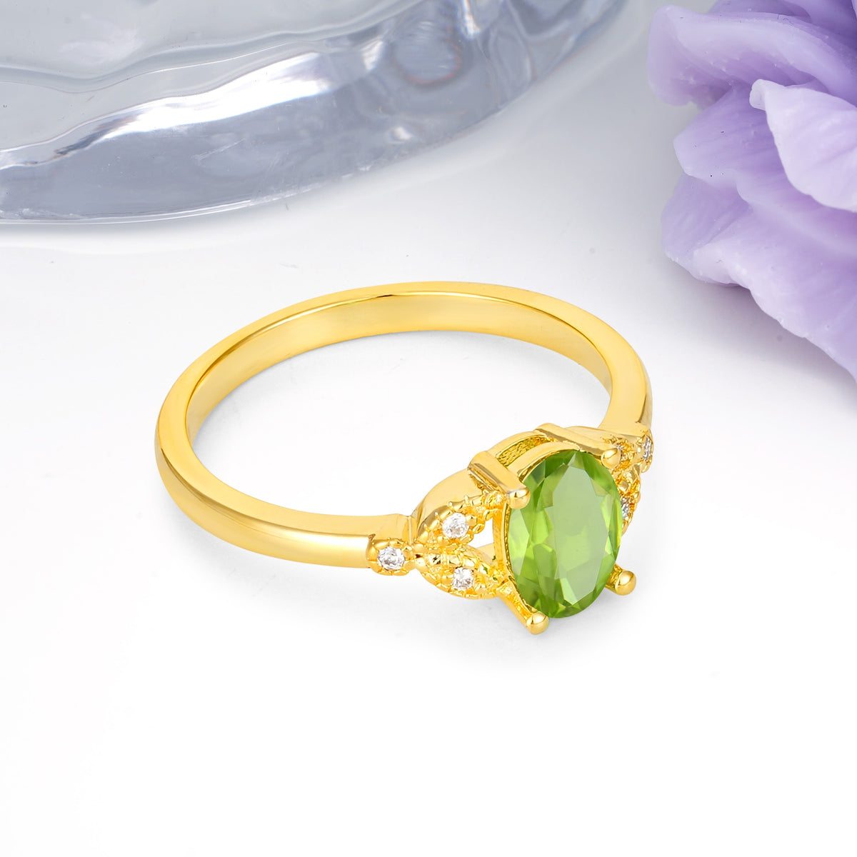 Luxurious 4-Prong Oval Cut Peridot Engagement Ring - Additional view