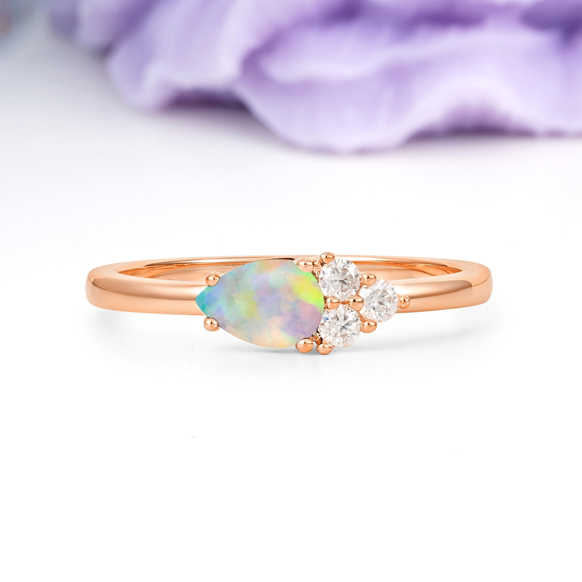 Unique, Minimalist 4-Prong Pear Cut Fire Opal Engagement Ring - Additional view