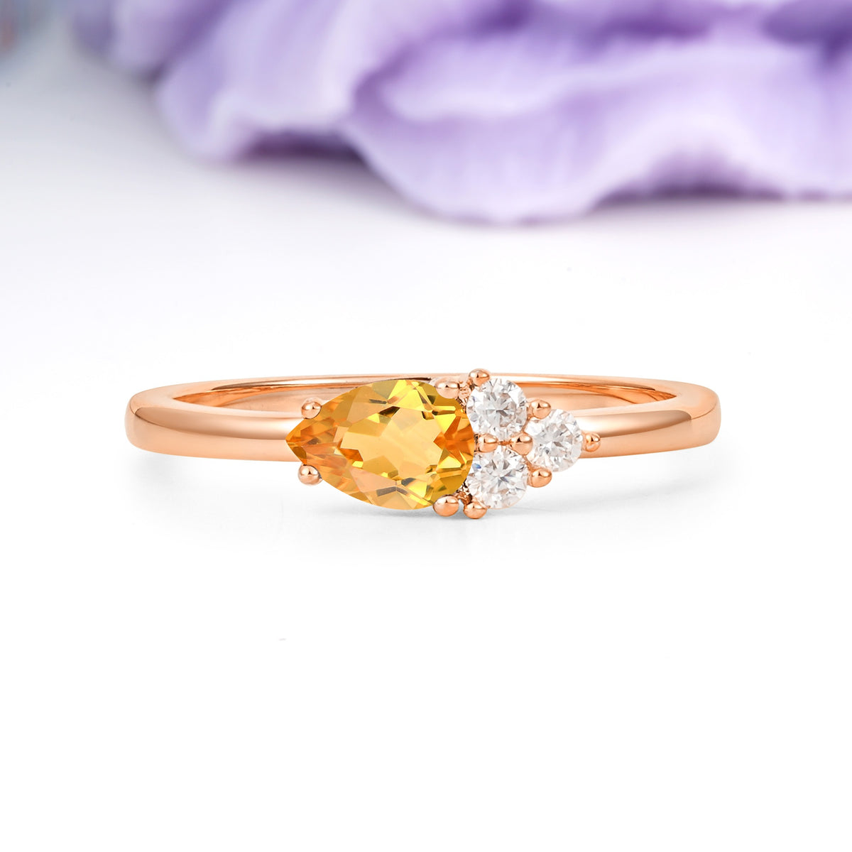 Unique, Minimalist 4-Prong Pear Cut Citrine Engagement Ring - Additional view