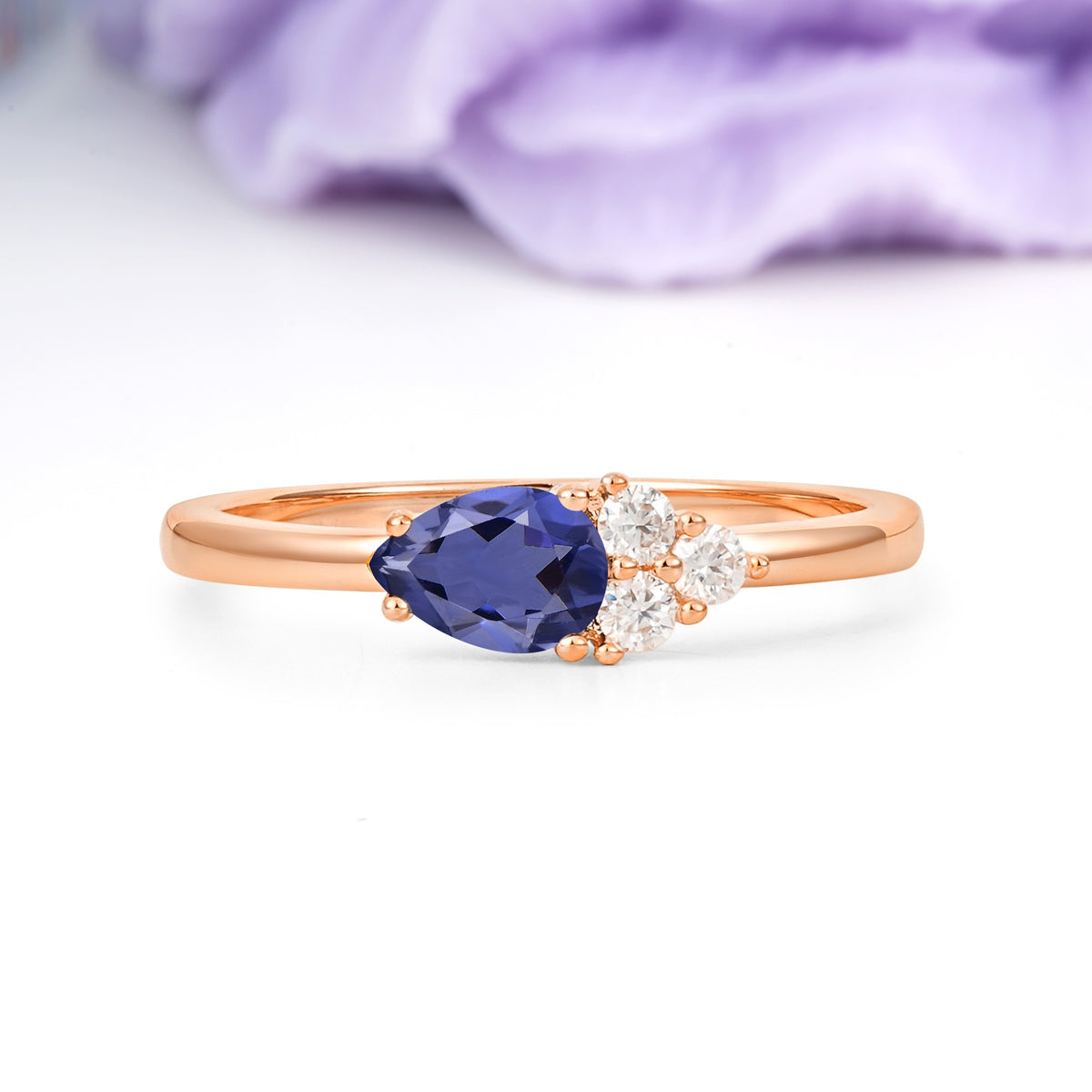 Unique, Minimalist 4-Prong Pear Cut Tanzanite Engagement Ring - Additional view