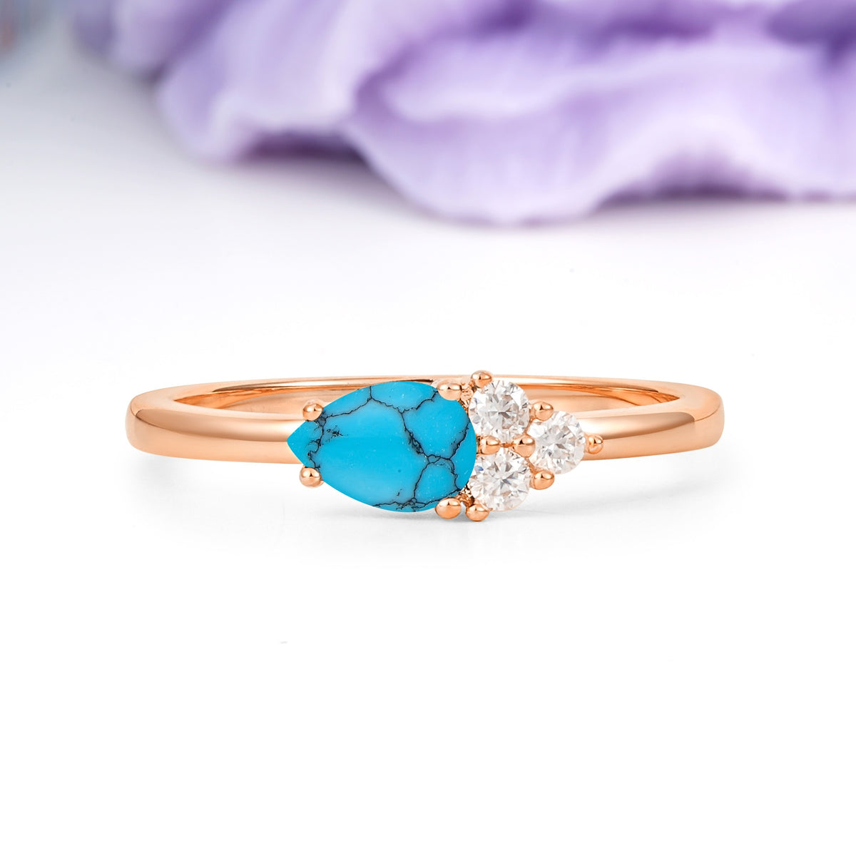 Unique, Minimalist 4-Prong Pear Cut Turquoise Engagement Ring - Additional view