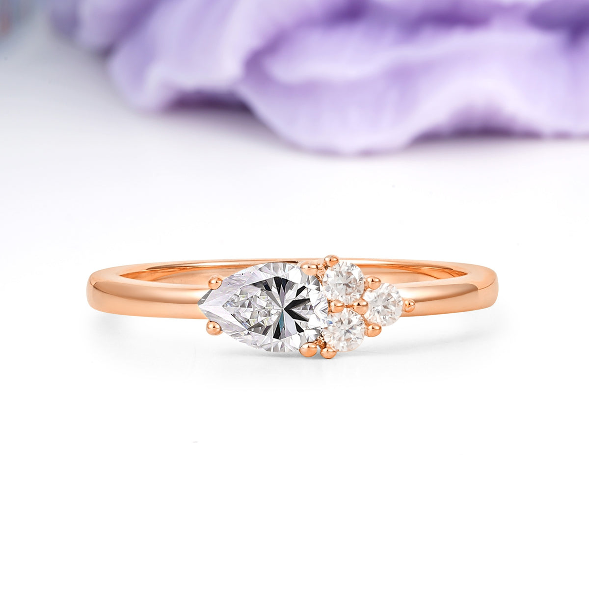 Unique, Minimalist 4-Prong Pear Cut Lab Diamond Engagement Ring - Additional view
