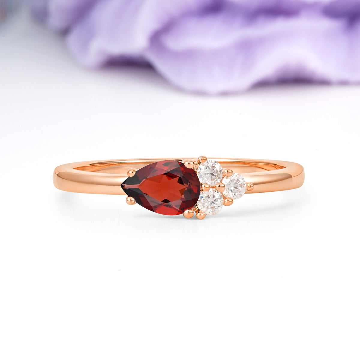Unique, Minimalist 4-Prong Pear Cut Garnet Engagement Ring - Additional view